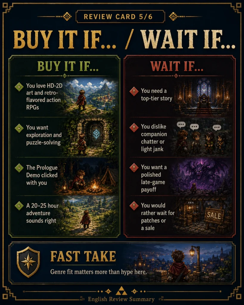 Buy it or wait comparison card for The Adventures of Elliot, listing which players should buy now and which should wait.